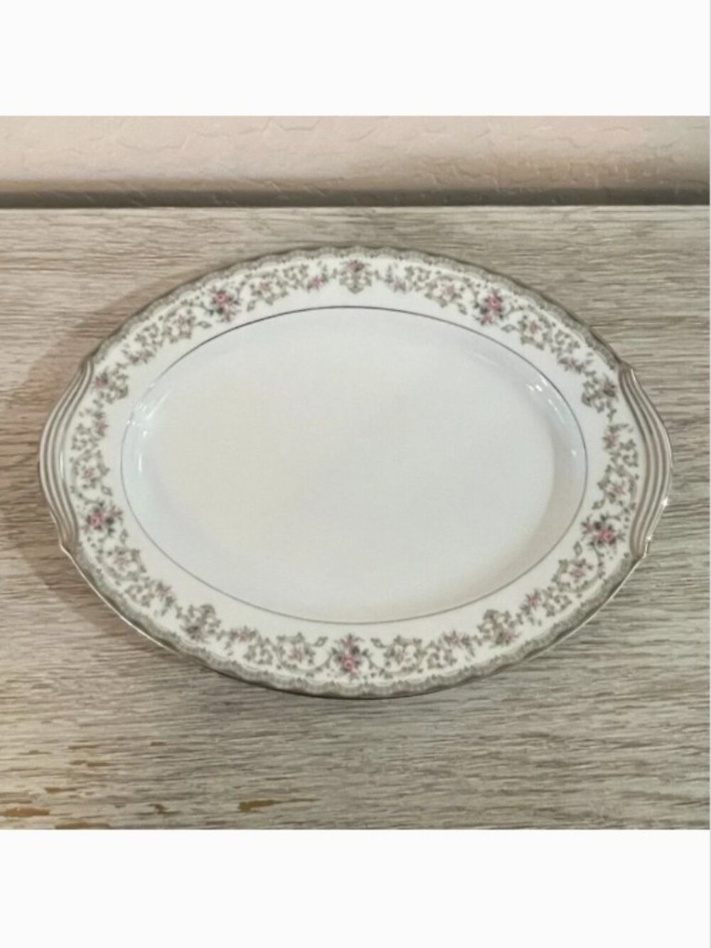 Noritake China Edgewood 5807 Platter Serving Oval Rose Floral Silver